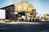 A group of bikes riding through Fort Davis, Texas.